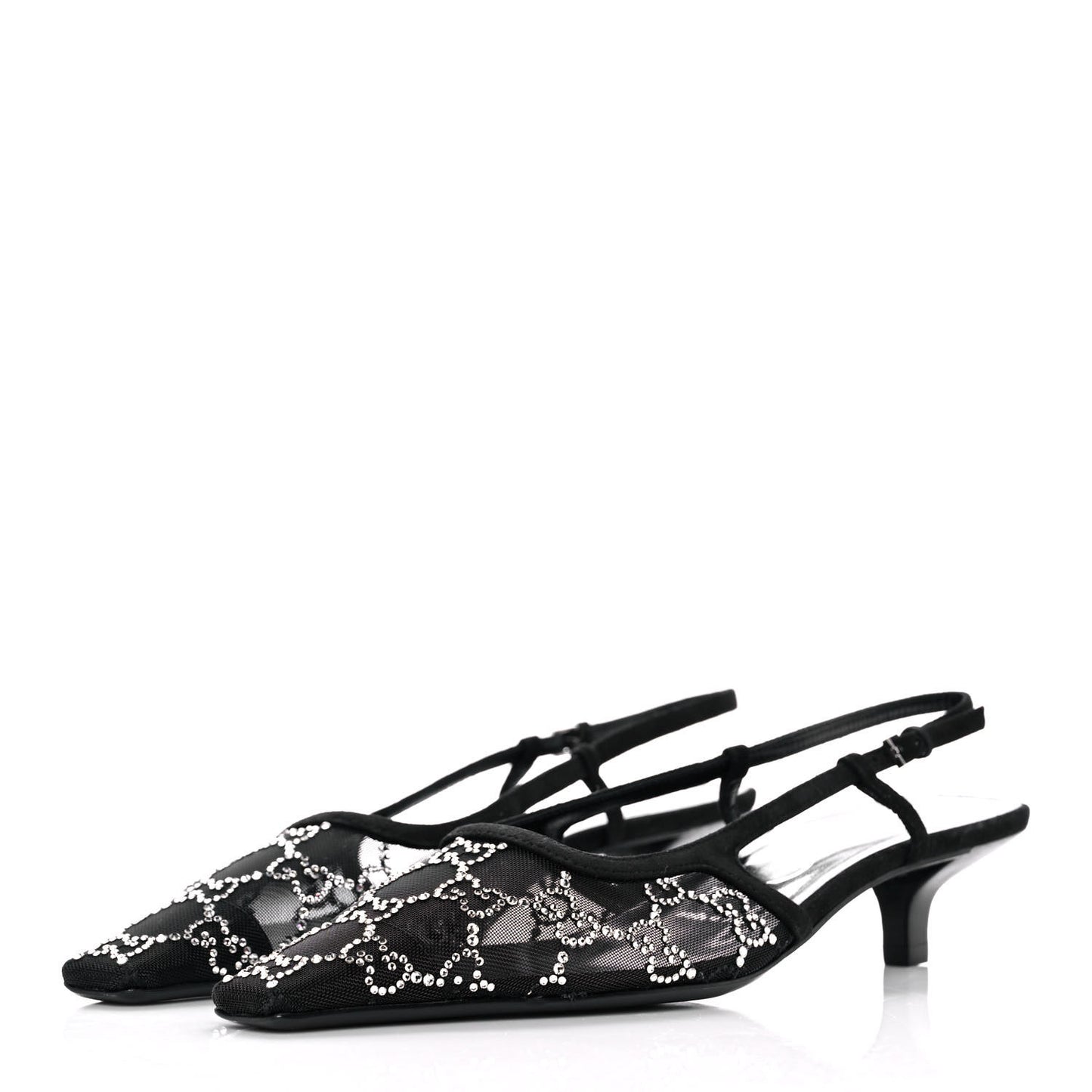 Tela Retino Kid Scamosciato Crystal GG Monogram Square G 35mm Slingback Pumps 38 Black