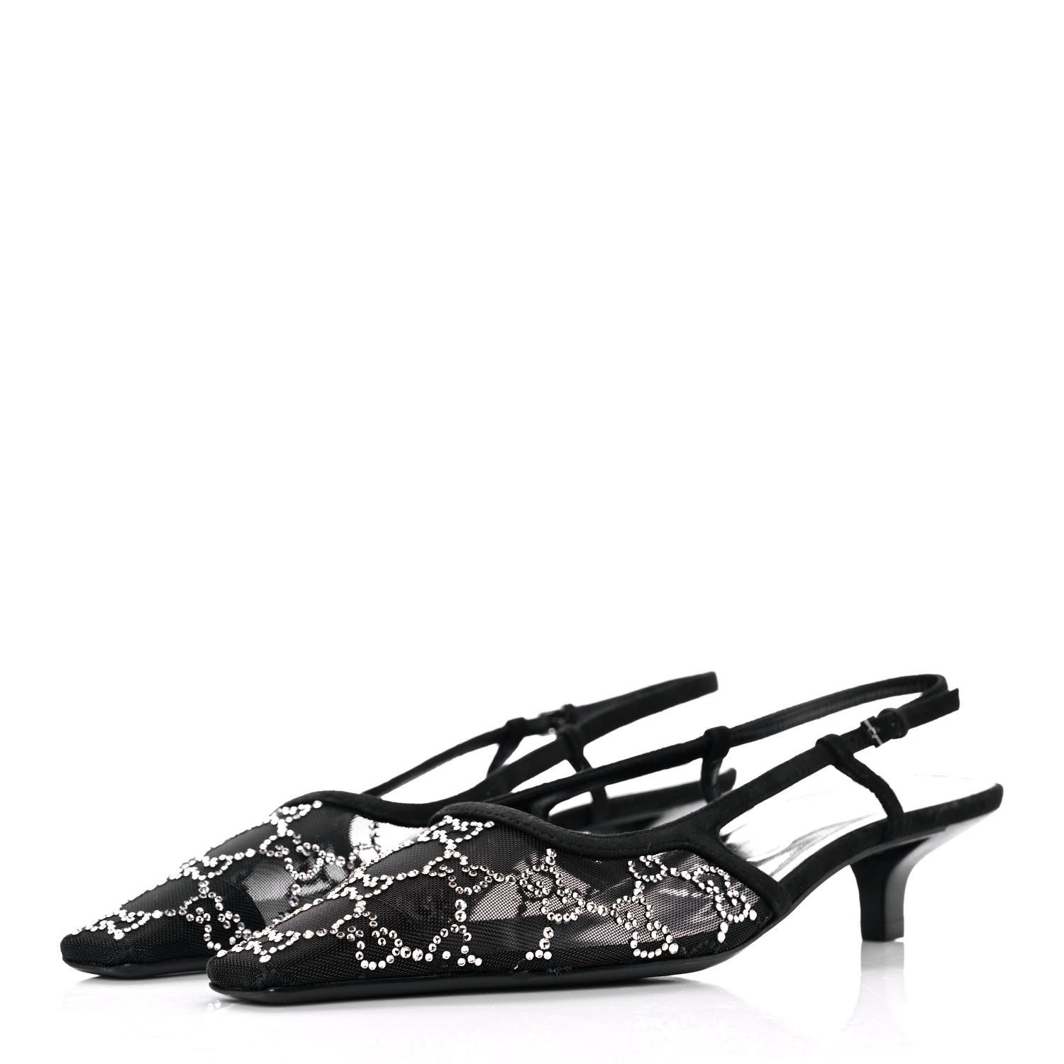 Gucci Tela Retino Kid Scamosciato Crystal GG Monogram Square G 35mm Slingback Pumps 38 Black 3 of 7