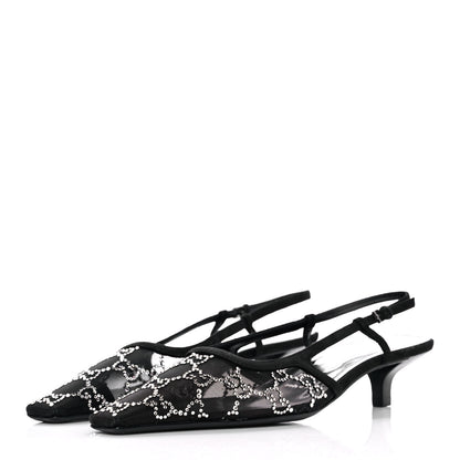 Gucci Tela Retino Kid Scamosciato Crystal GG Monogram Square G 35mm Slingback Pumps 38 Black 3 of 7