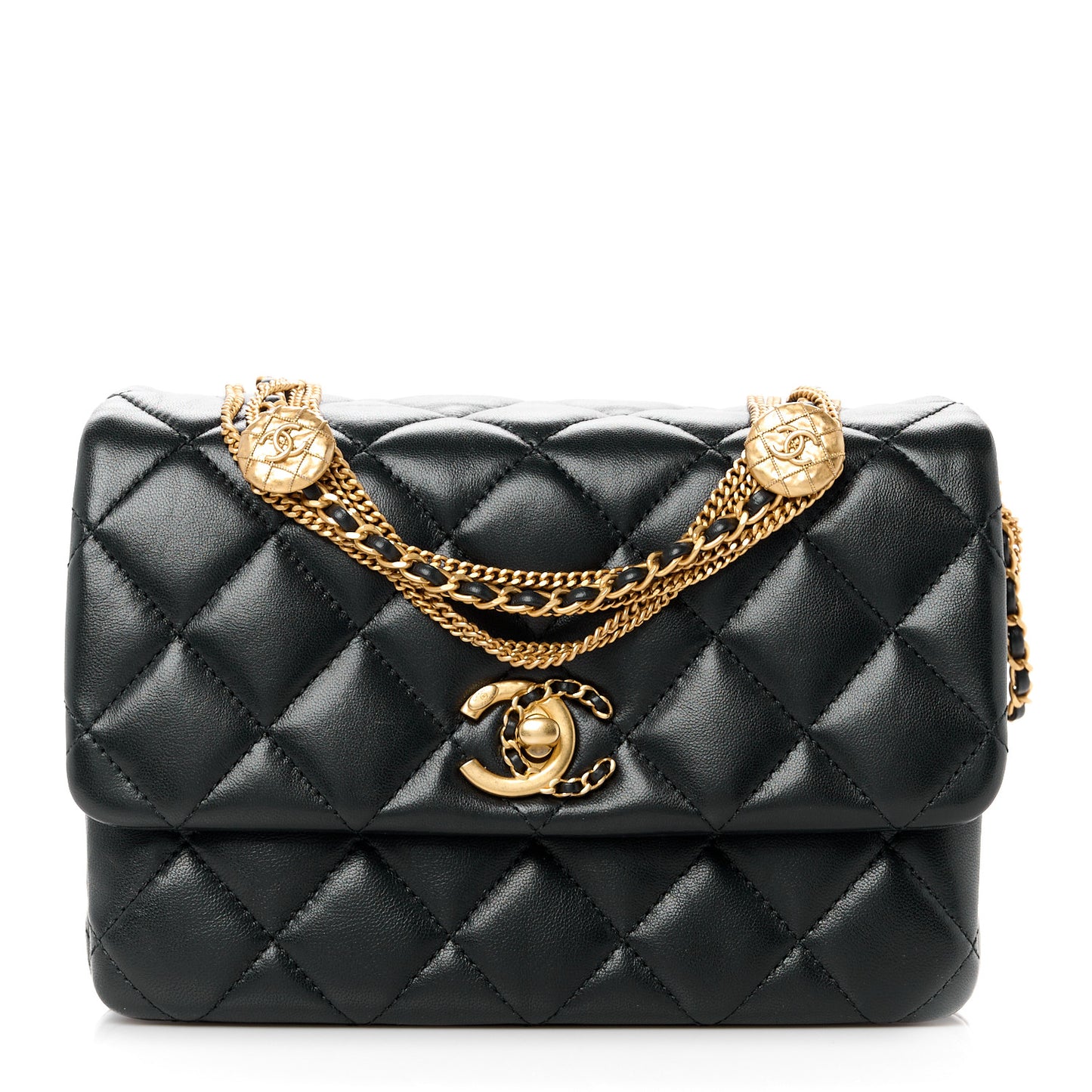 Lambskin Quilted Mini Medallion Multi Chain Flap Black