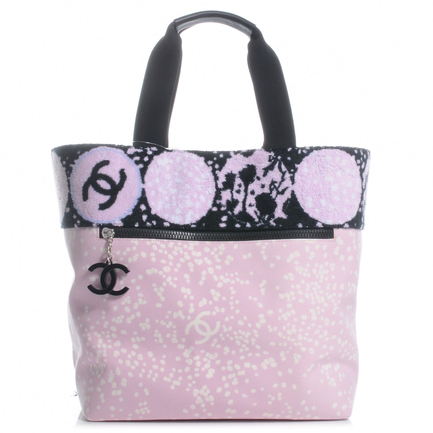 Terry Cotton and Canvas CC Print Large Tote Pink Black