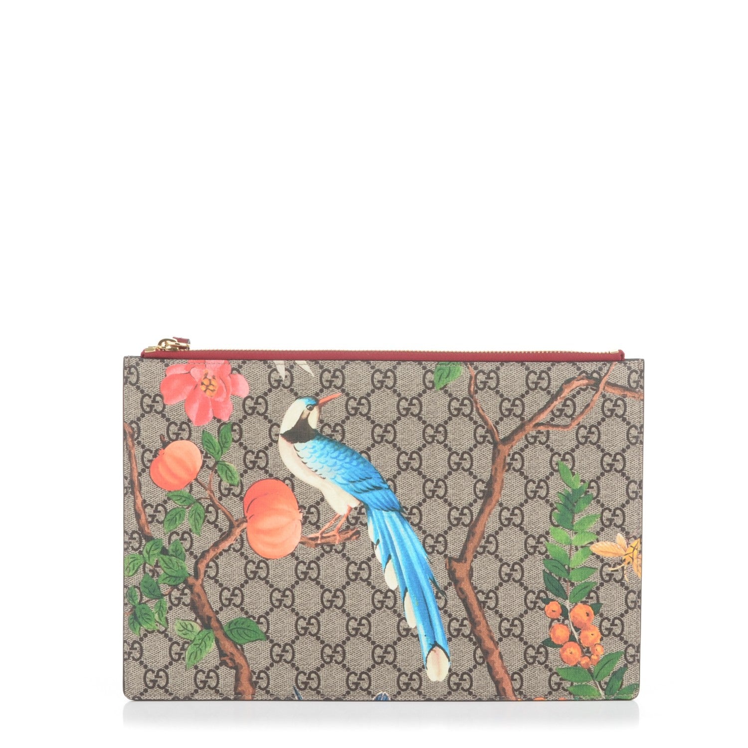 Gucci GG Supreme Monogram Tian Large Zip Pouch Beige Multicolor Red 1 of 6