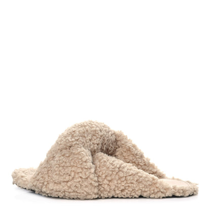 Balenciaga Faux Shearling Drapy Slide Sandals 39 Beige 1 of 7