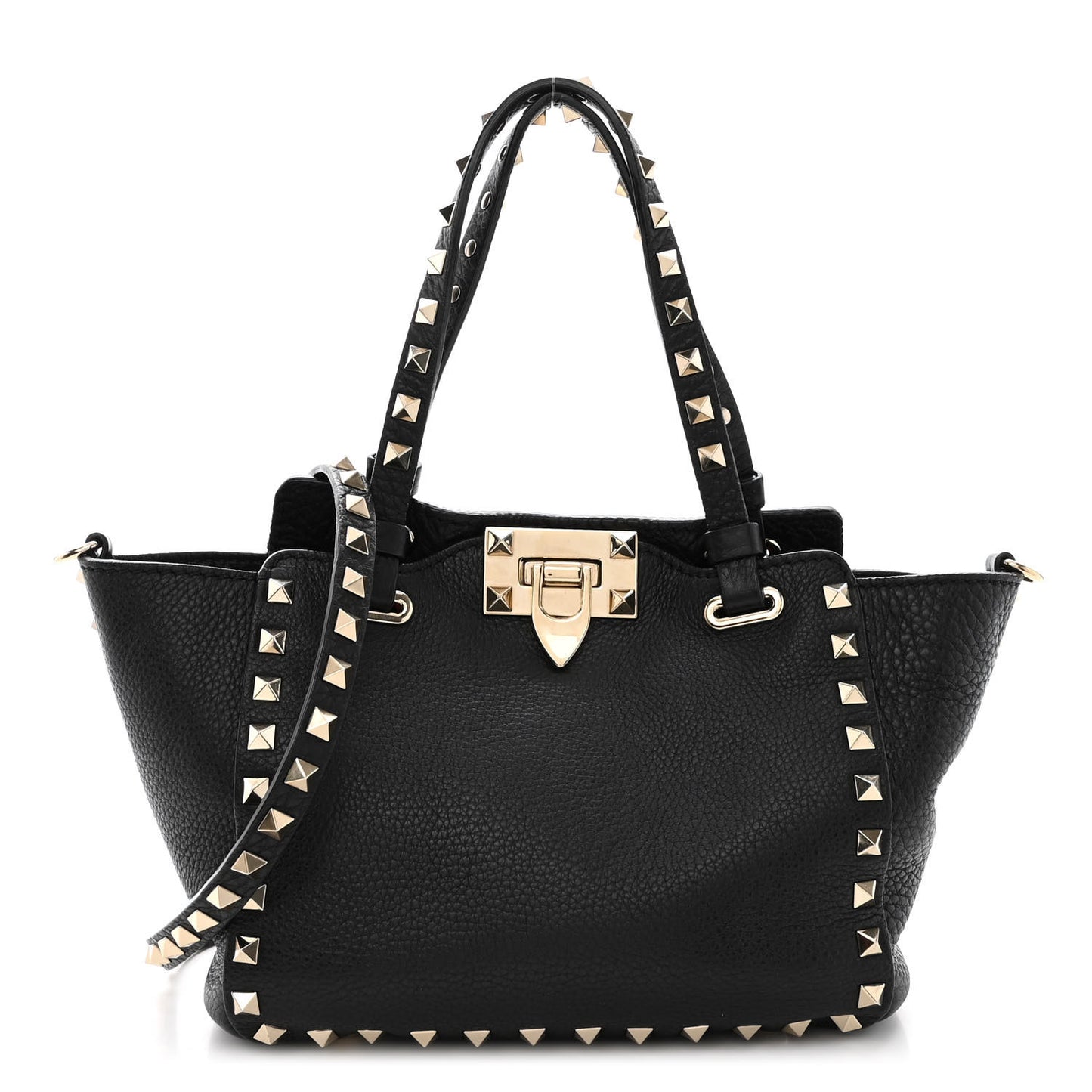 Pebbled Calfskin Mini Rockstud Tote Black
