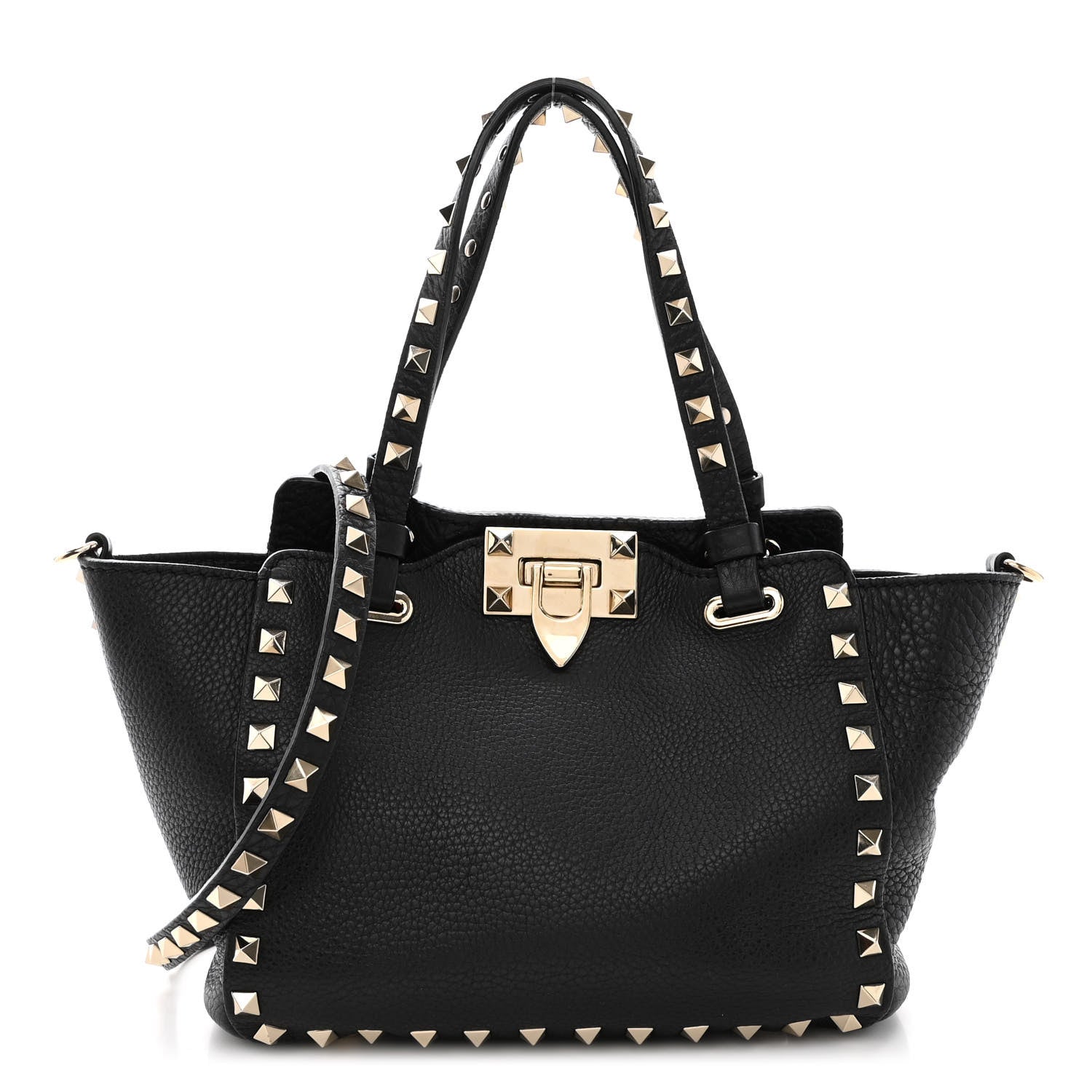 Valentino Garavani Pebbled Calfskin Mini Rockstud Tote Black 1 of 9