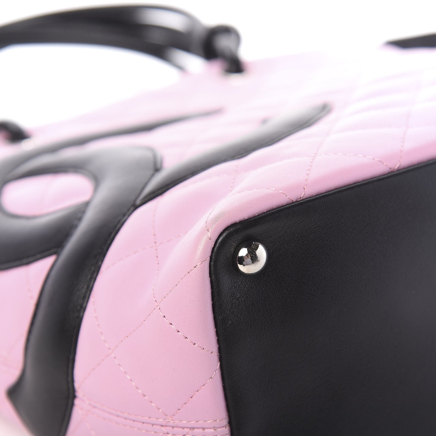 Calfskin Quilted Medium Cambon Tote Pink Black