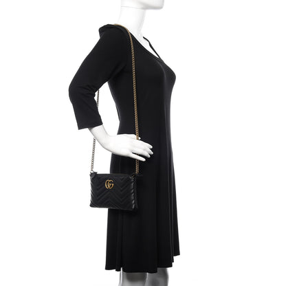Gucci Calfskin Matelasse Mini GG Marmont Chain Bag Black 2 of 11