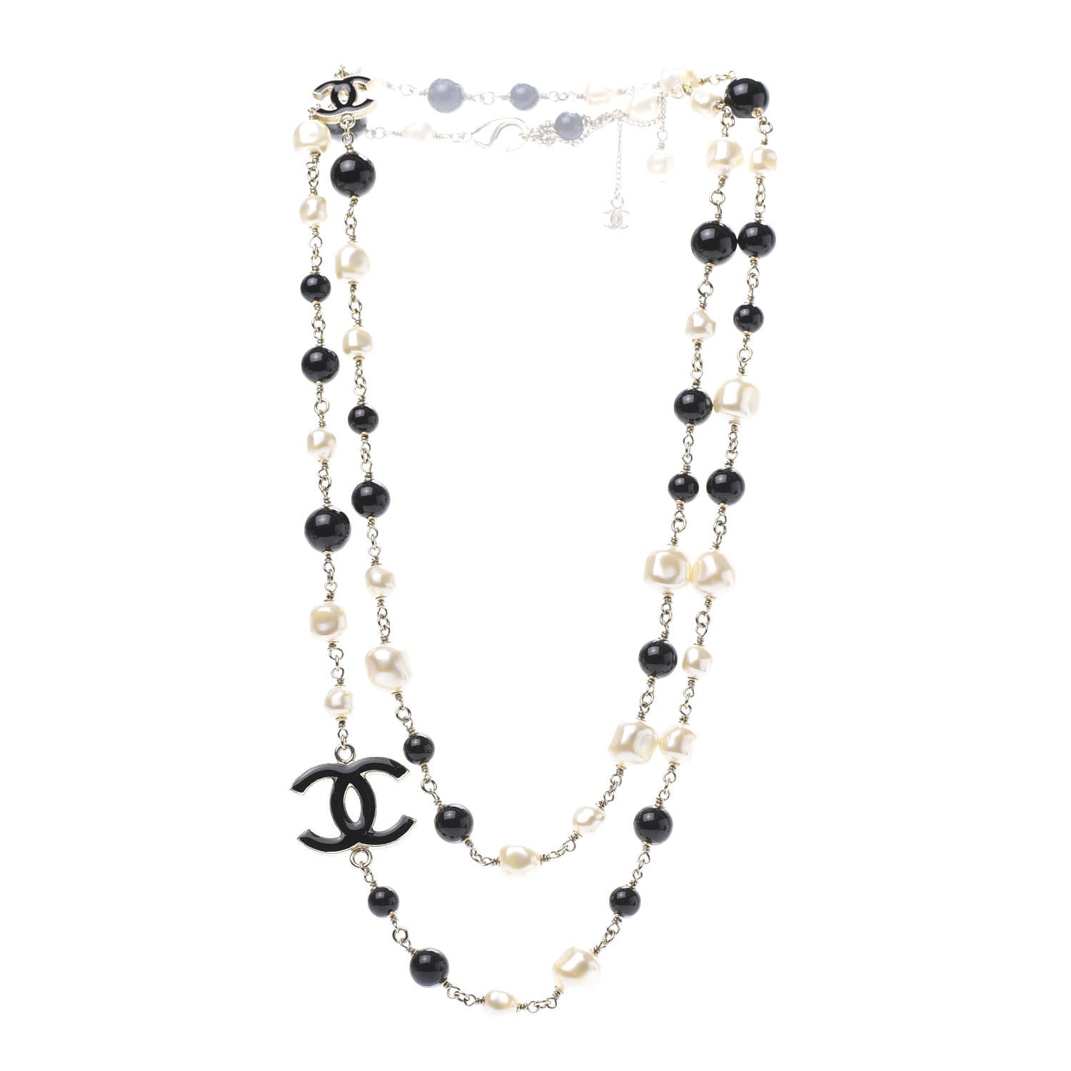 Chanel Pearl Bead Enamel CC Long Necklace Black Gold 3 of 6