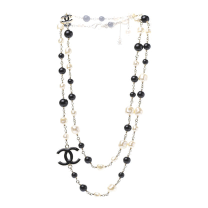 Chanel Pearl Bead Enamel CC Long Necklace Black Gold 3 of 6