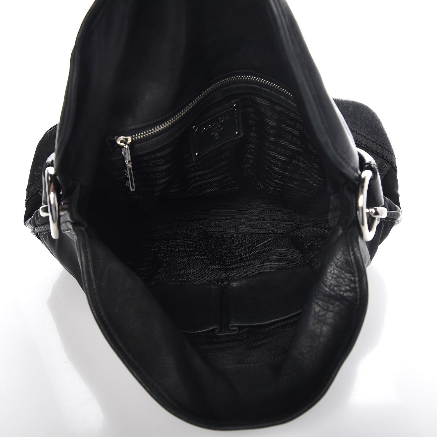 Prada Calfskin Tessuto Nylon Large Easy Fold Over Satchel Black 5 of 11