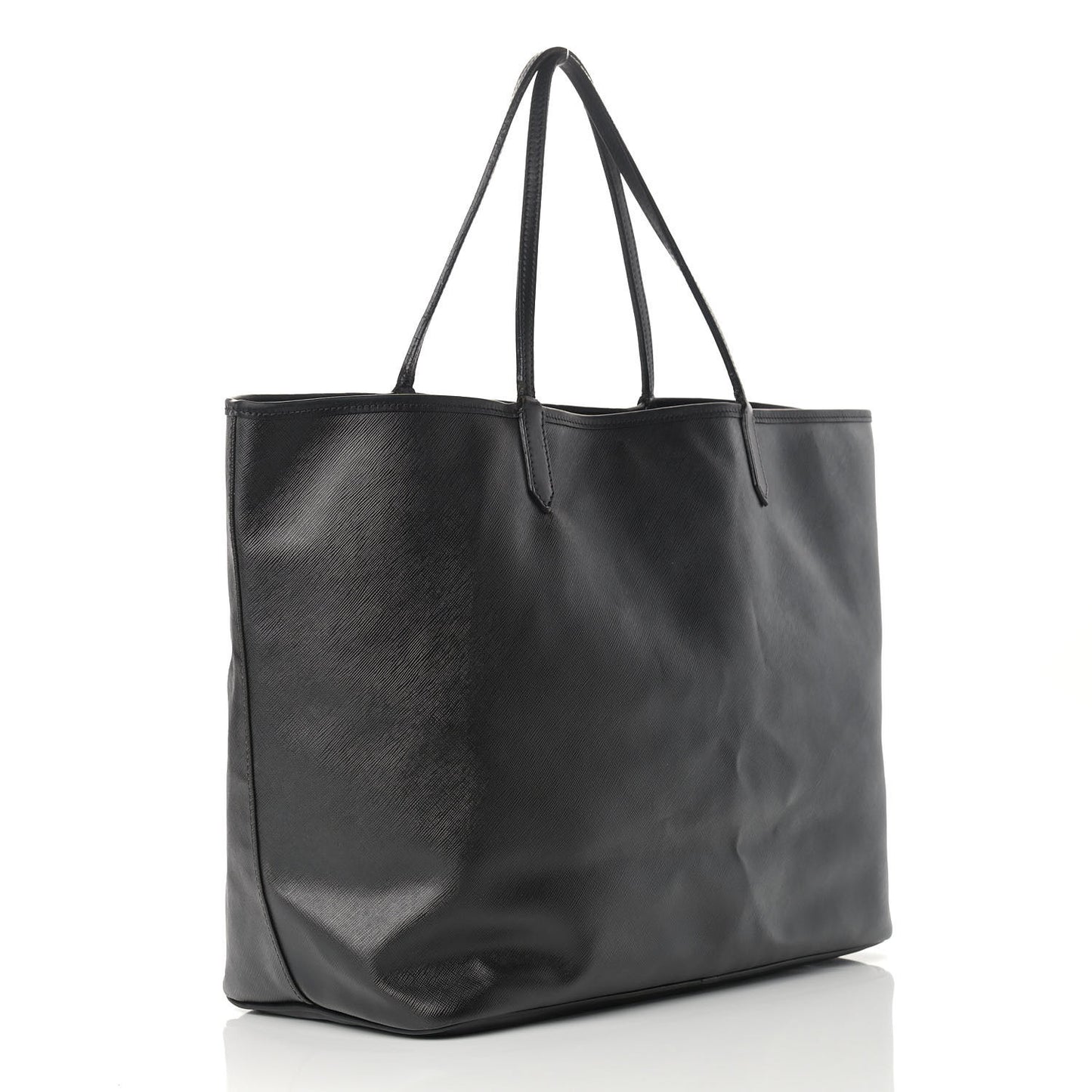 Textured Coated Canvas Madonna Print Large Antigona Tote Black