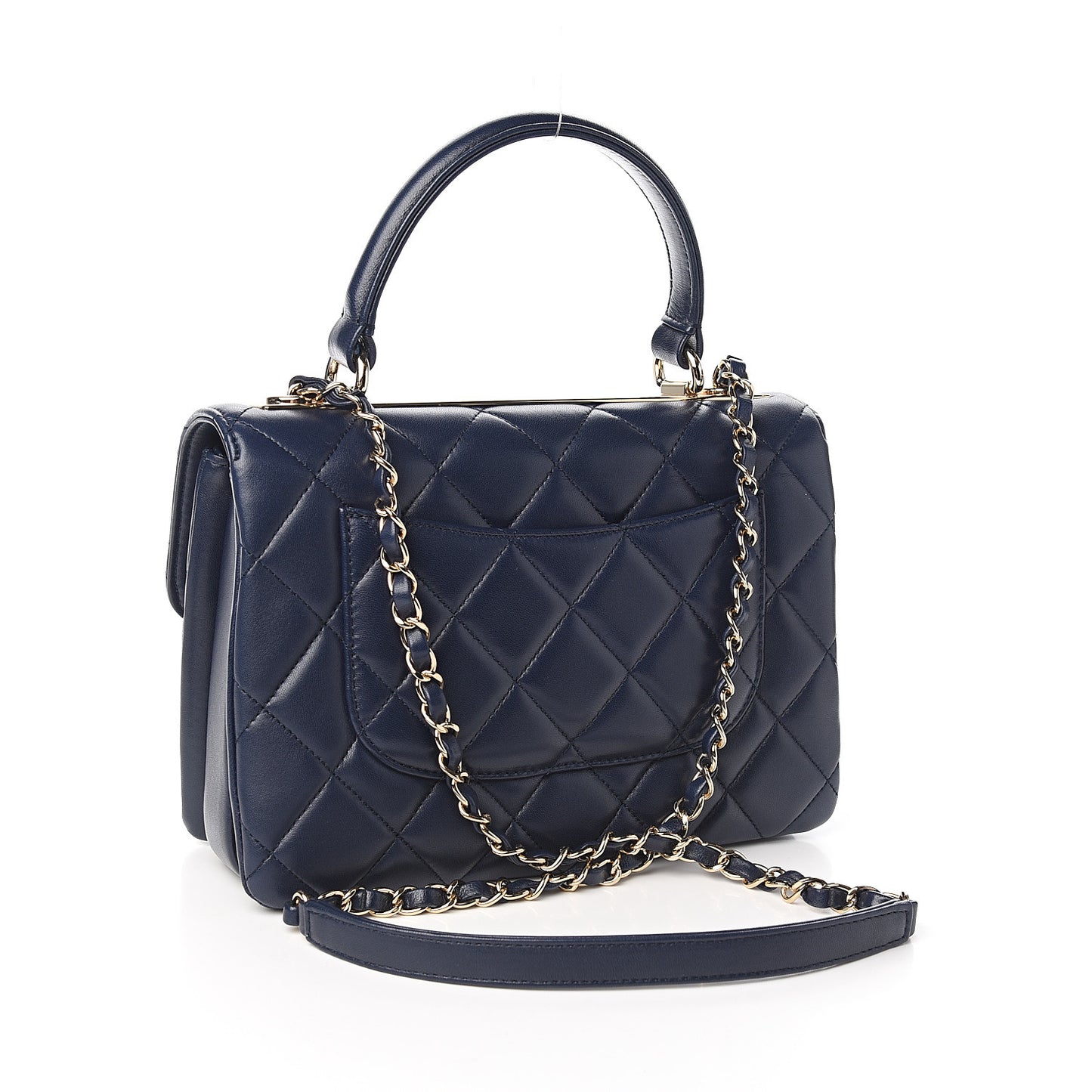 Lambskin Quilted Small Trendy CC Flap Dual Handle Bag Navy