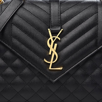 Saint Laurent Grain De Poudre Textured Mixed Matelasse Triquilt Medium Monogram Satchel Black 10 of 10