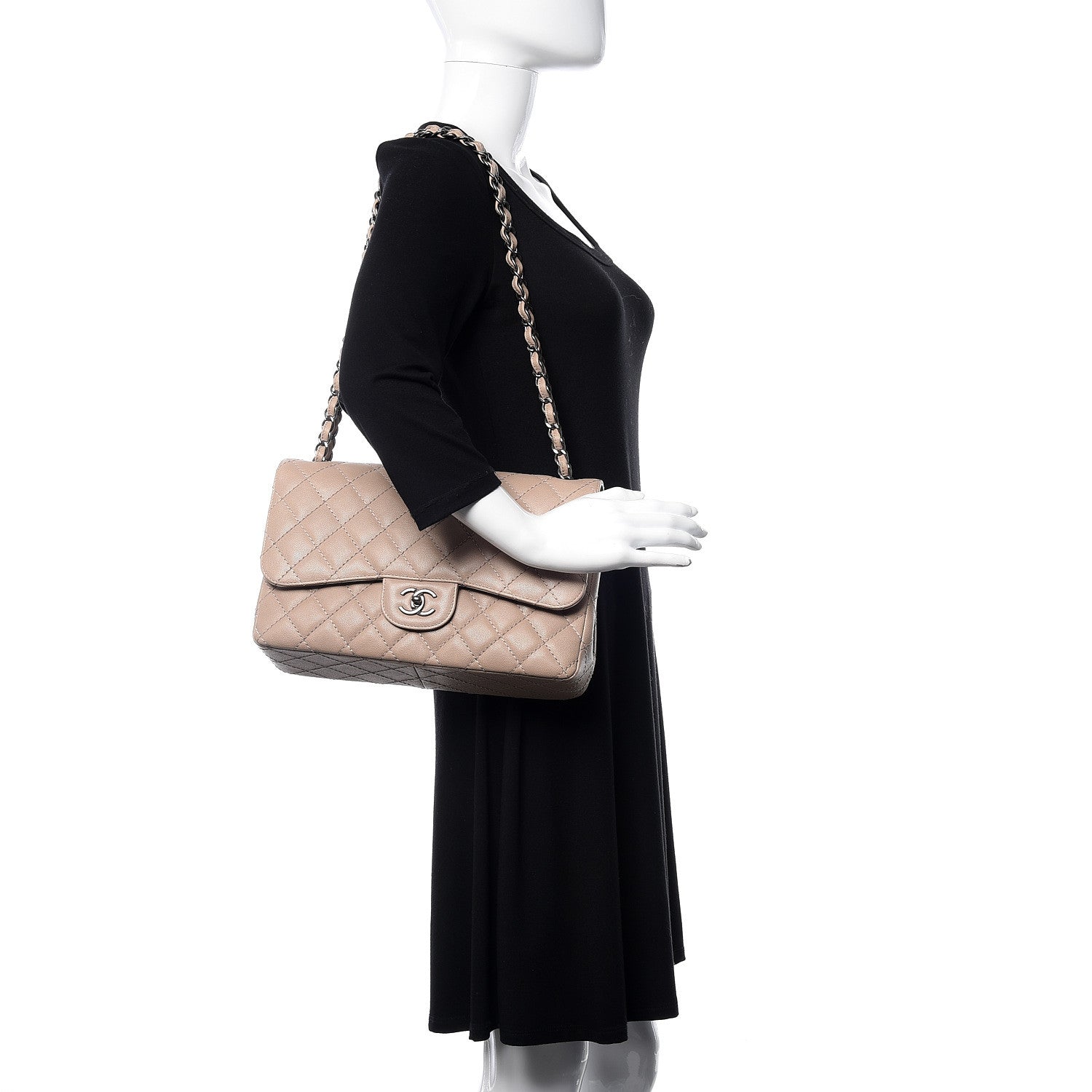 Chanel Caviar Quilted Jumbo Double Flap Dark Beige 2 of 10