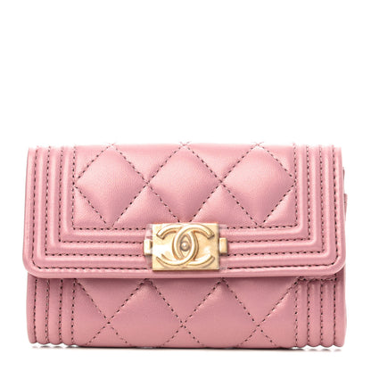 Chanel Metallic Lambskin Quilted Boy Card Holder Wallet 1 of 4