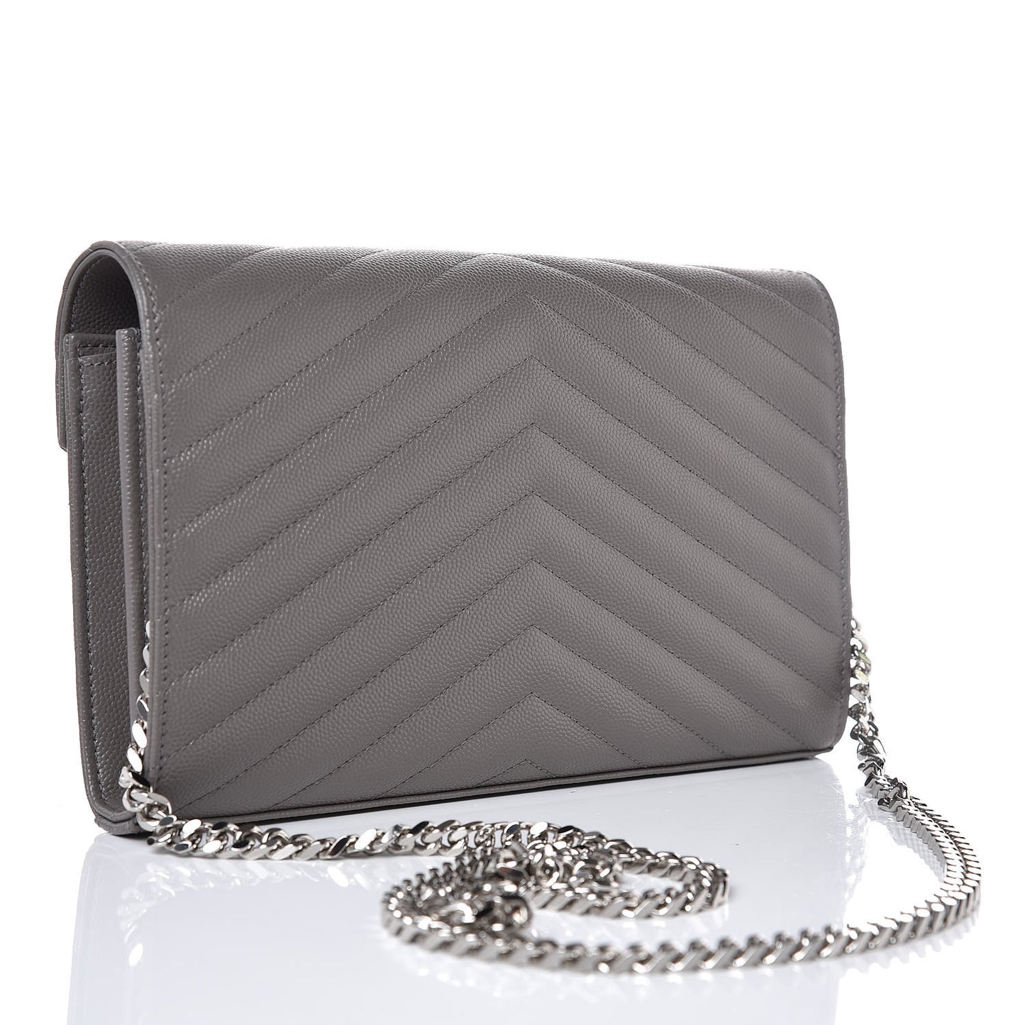 Grain De Poudre Matelasse Chevron Monogram Chain Wallet Fog