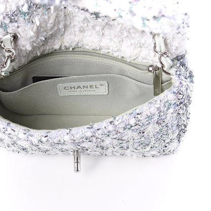 Chanel Tweed Quilted Mini Rectangular Flap Light Green Silver White 4 of 8