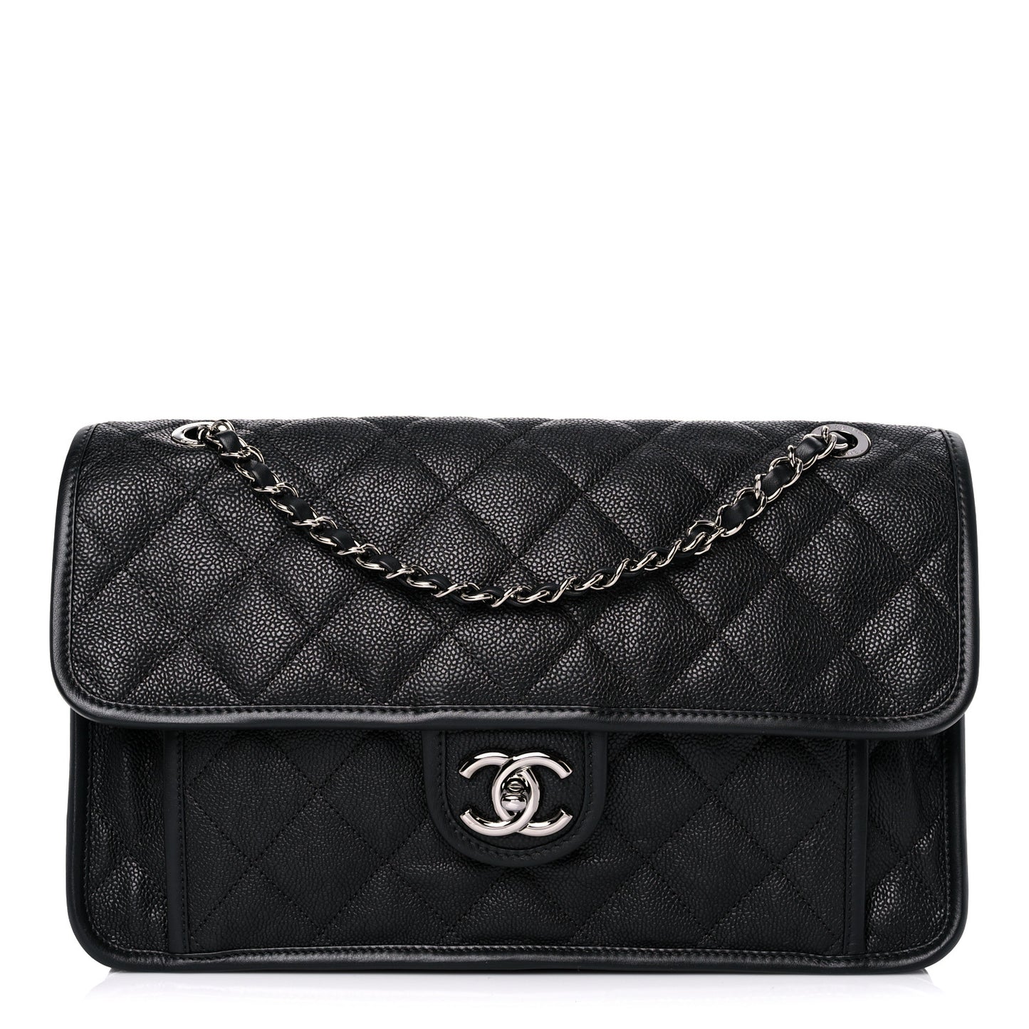 Caviar Quilted Large French Riviera Flap Black