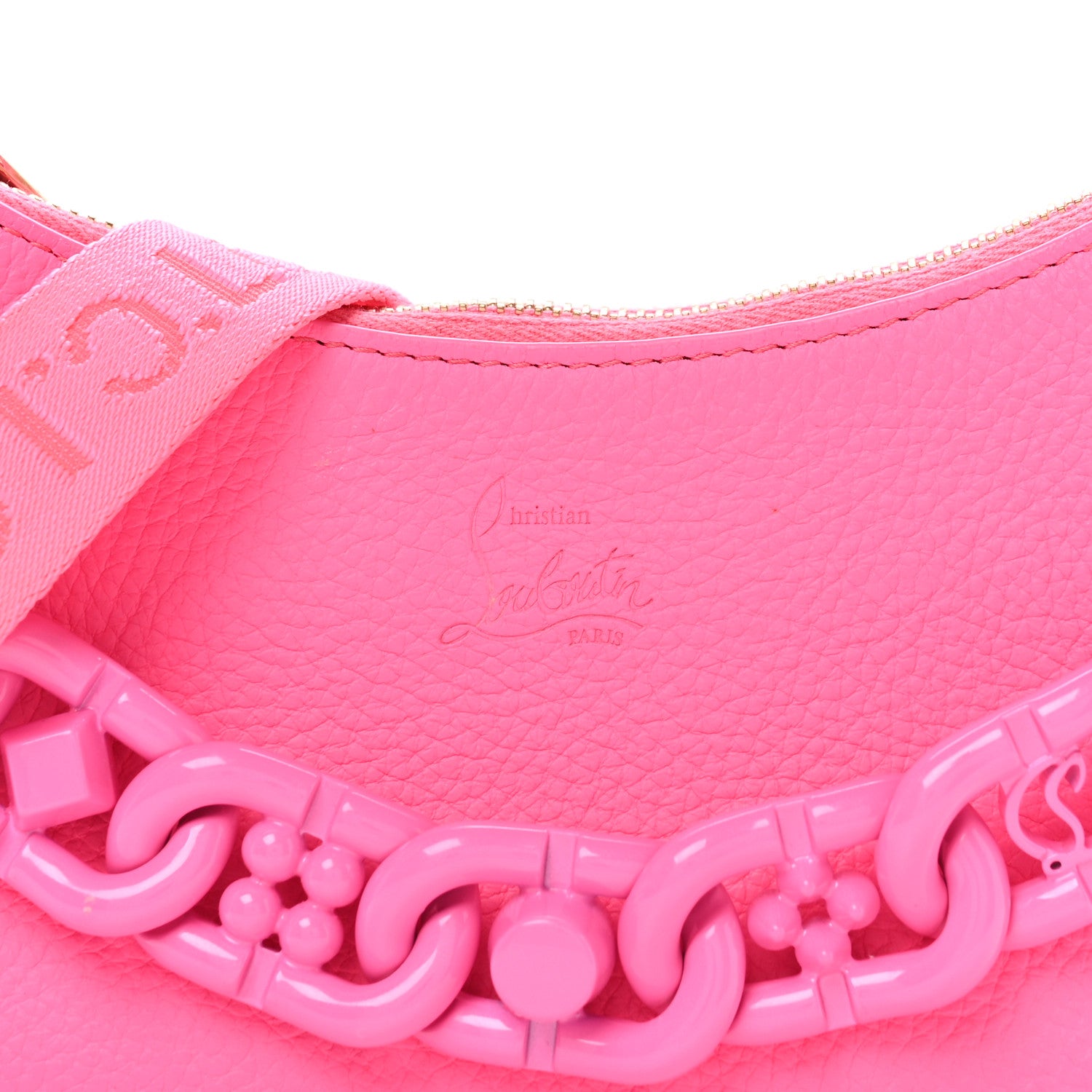 Christian Louboutin Calfskin Gomme Mini Loubila Chain Shoulder Bag Fluo Pink 8 of 12