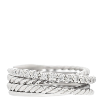 David Yurman Sterling Silver Diamond 6.8mm Crossover Ring 49 4.75 1 of 4
