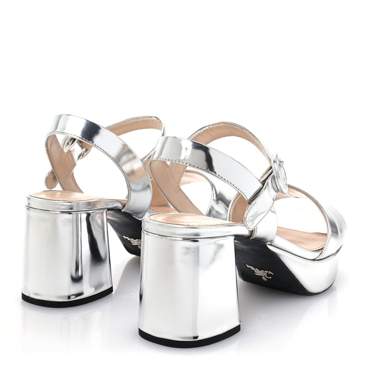Vitello Metallic Calfskin Platform Sandals 37.5 Argento