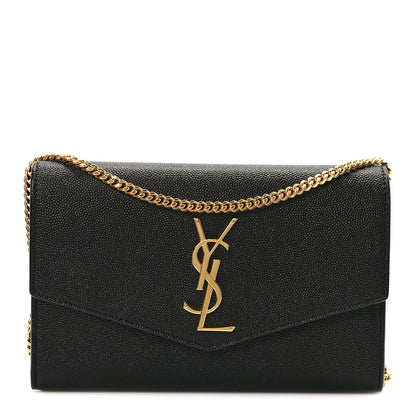 Saint Laurent Grain de Poudre Uptown Chain Wallet Black 1 of 12