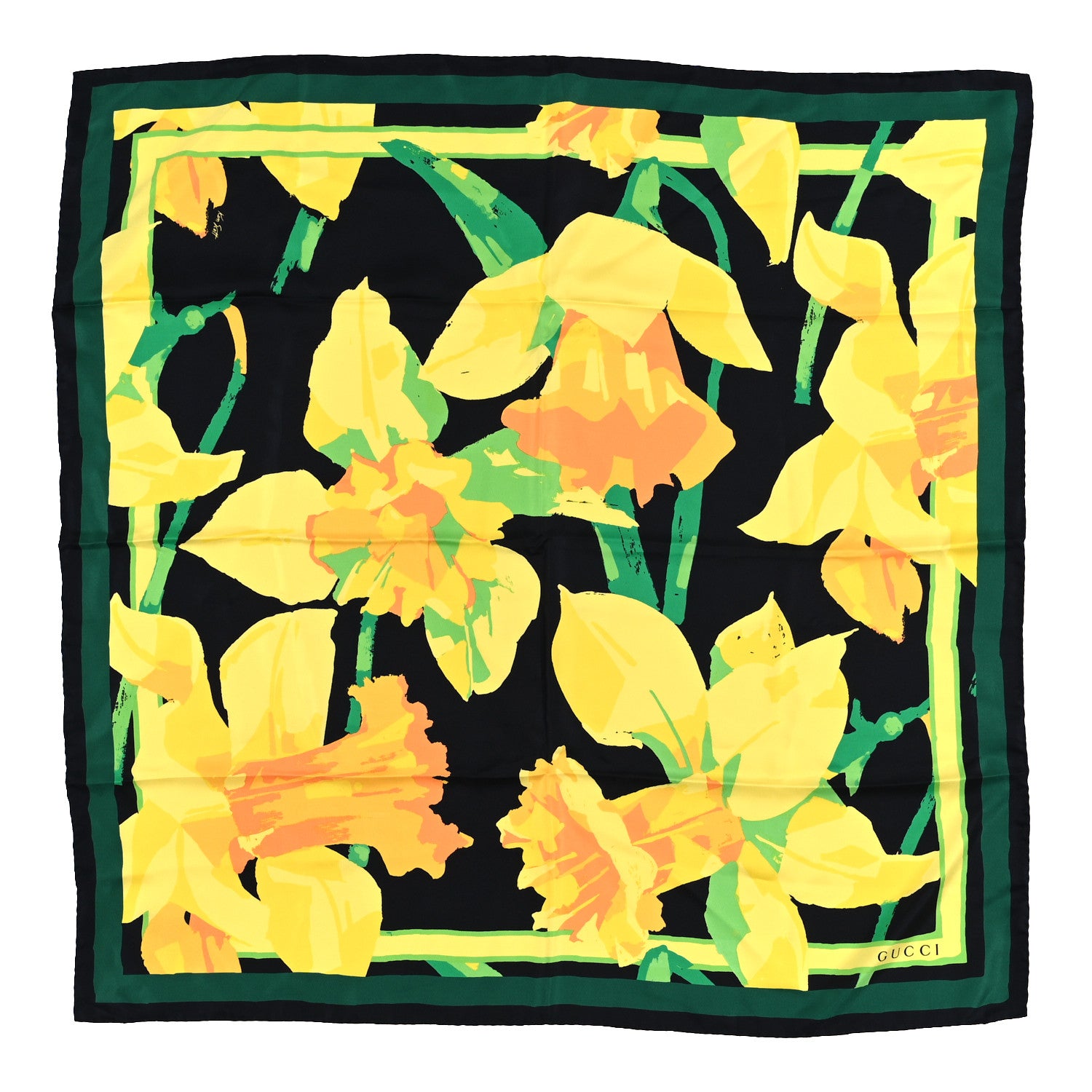 Gucci Silk Twill Jaqueline Square Scarf Black Yellow 1 of 4