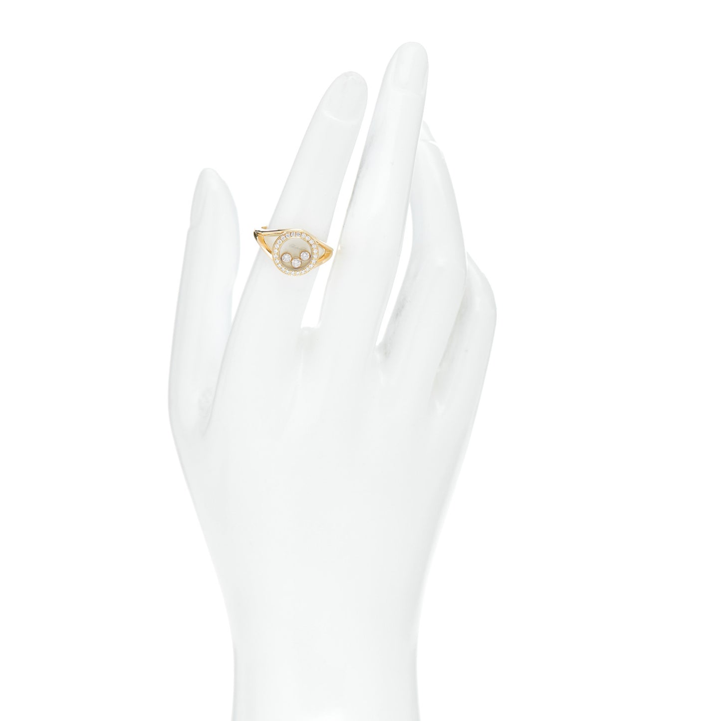 18K Yellow Gold Diamond 3 Happy Diamonds Circle Ring 53 6.25