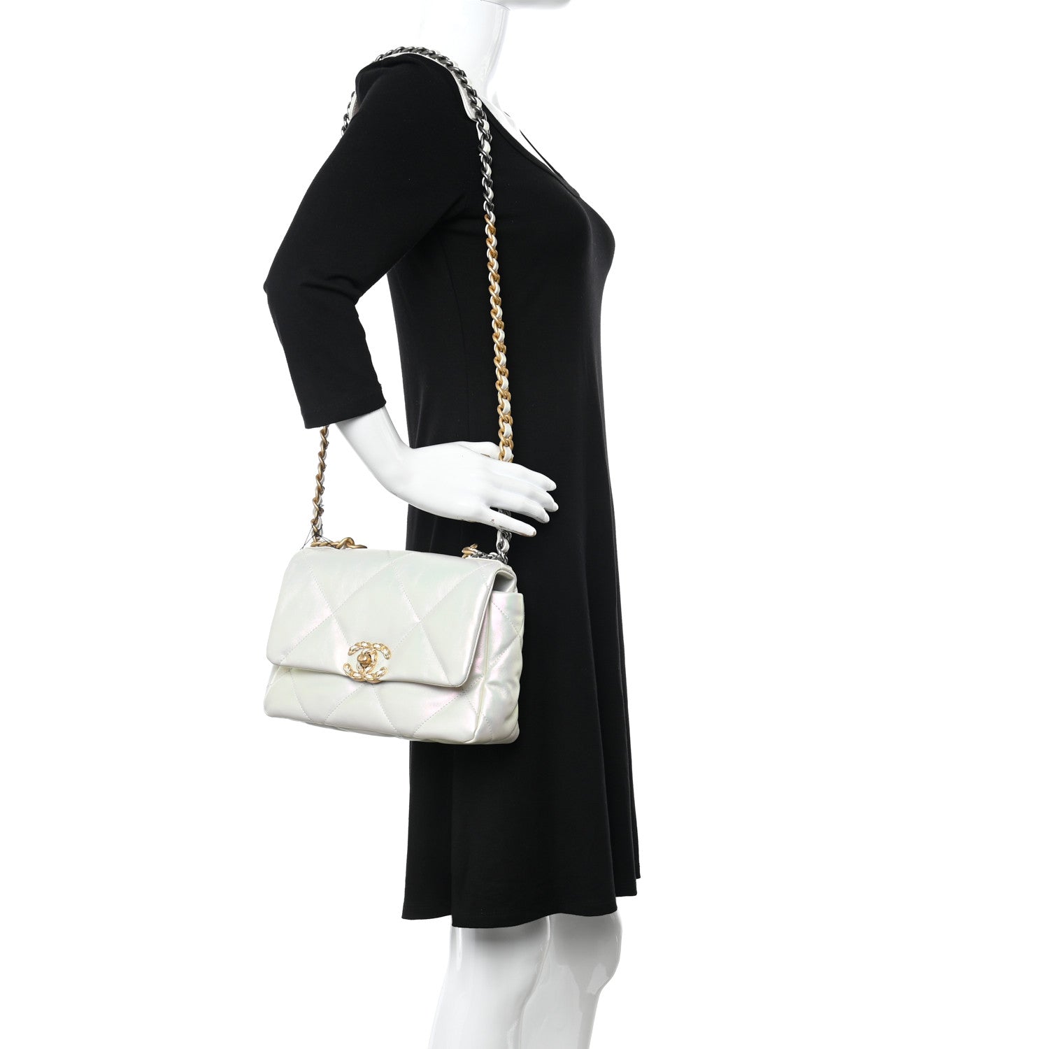 Chanel Iridescent Calfskin Quilted Medium Chanel 19 Flap White 2 of 10