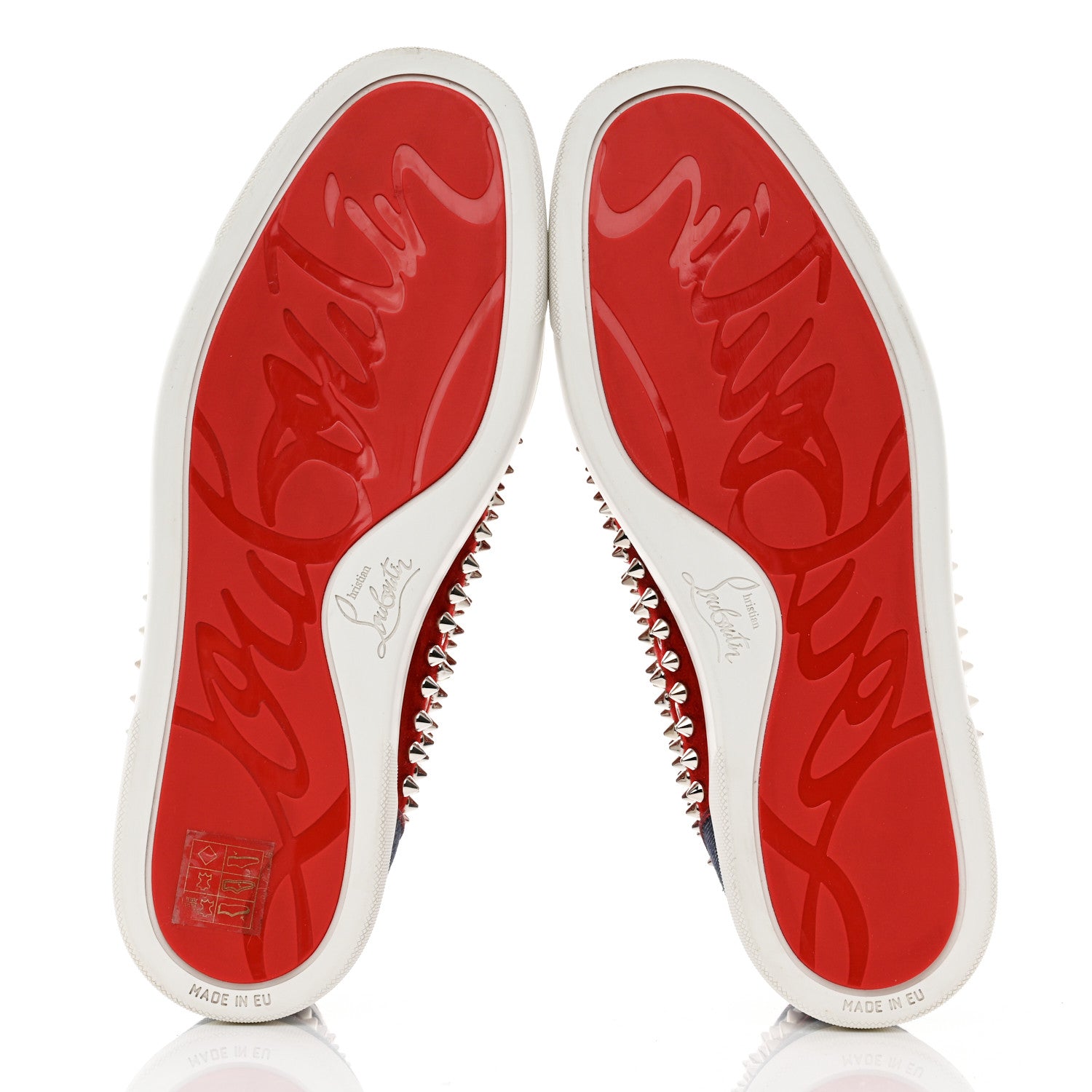 Christian Louboutin Veau Velours Denim Lou Spikes Flat Sneakers 41 Red 5 of 9