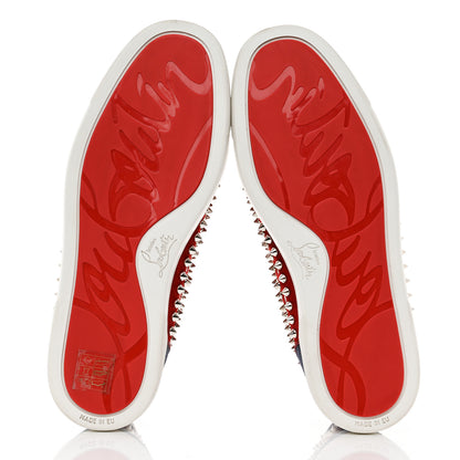 Christian Louboutin Veau Velours Denim Lou Spikes Flat Sneakers 41 Red 5 of 9