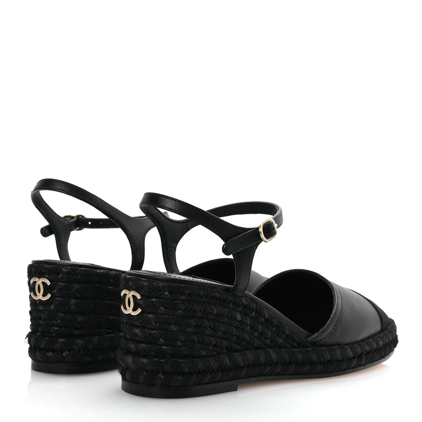 Lambskin Grosgrain CC Espadrilles Wedges 38 Black