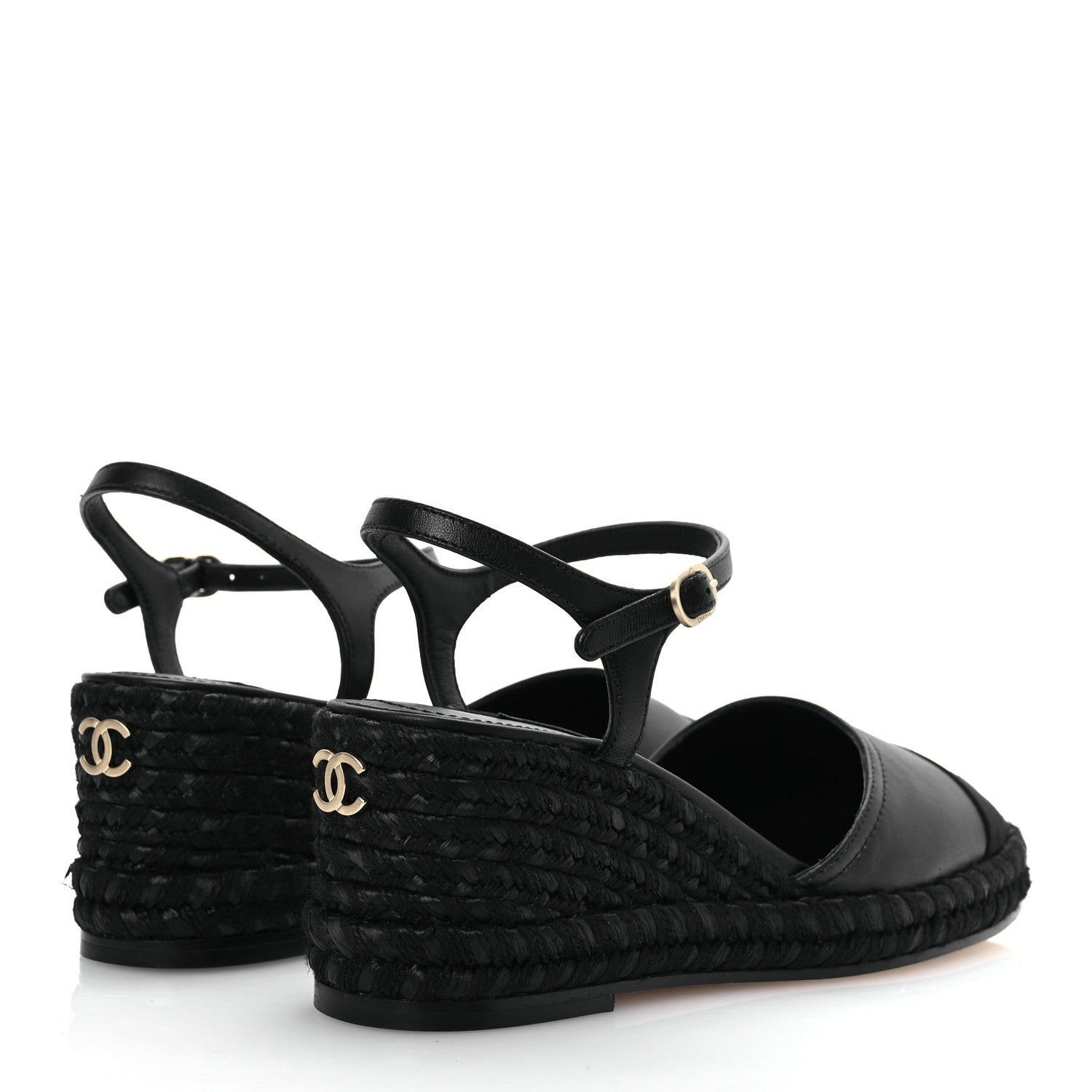 Chanel Lambskin Grosgrain CC Espadrilles Wedges 38 Black 5 of 14