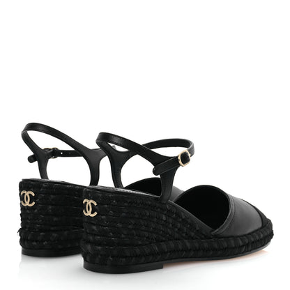 Chanel Lambskin Grosgrain CC Espadrilles Wedges 38 Black 5 of 14