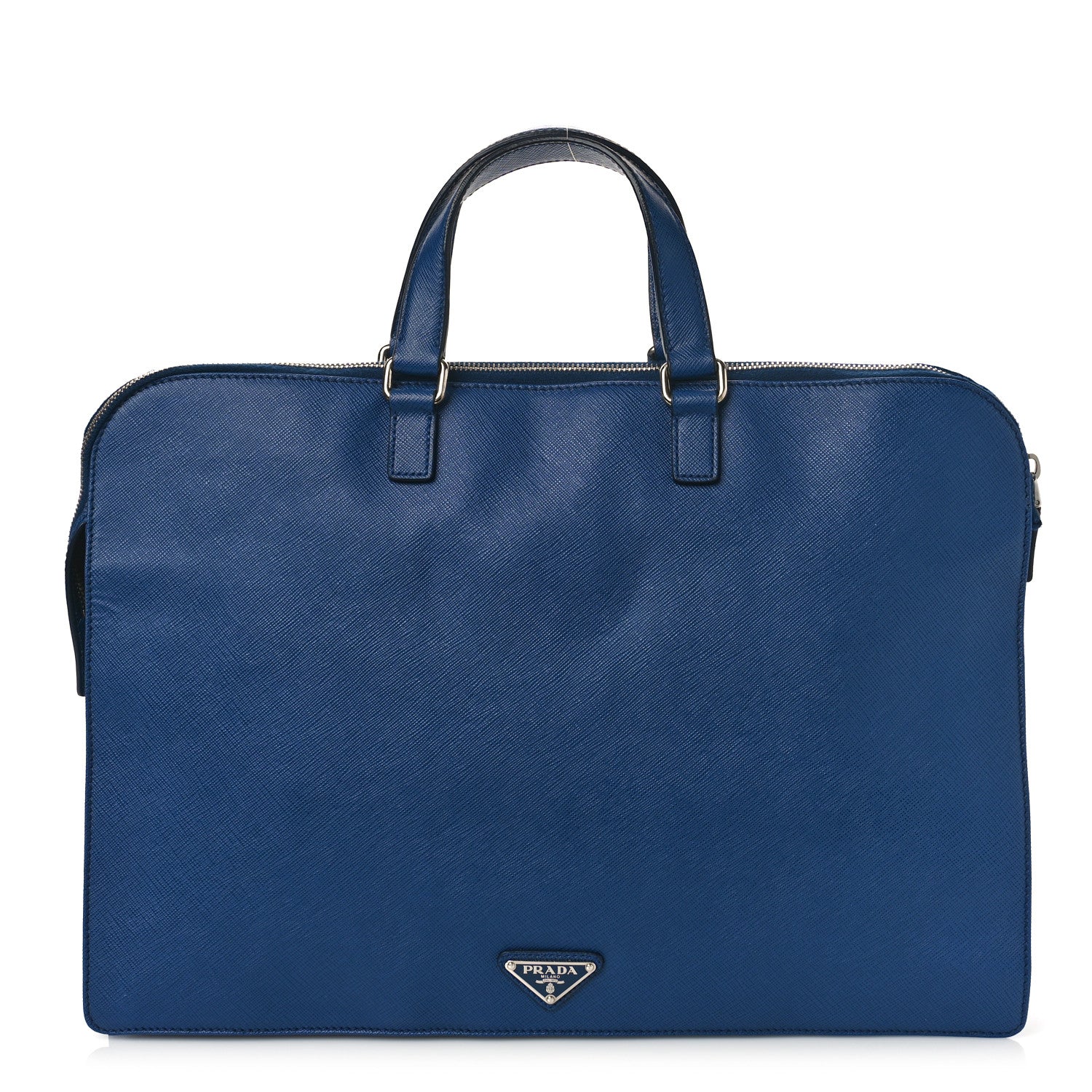 Prada Saffiano Cuir Travel Front Zip Pocket Briefcase Bluette 1 of 8