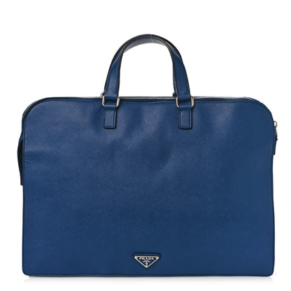 Prada Saffiano Cuir Travel Front Zip Pocket Briefcase Bluette 1 of 8