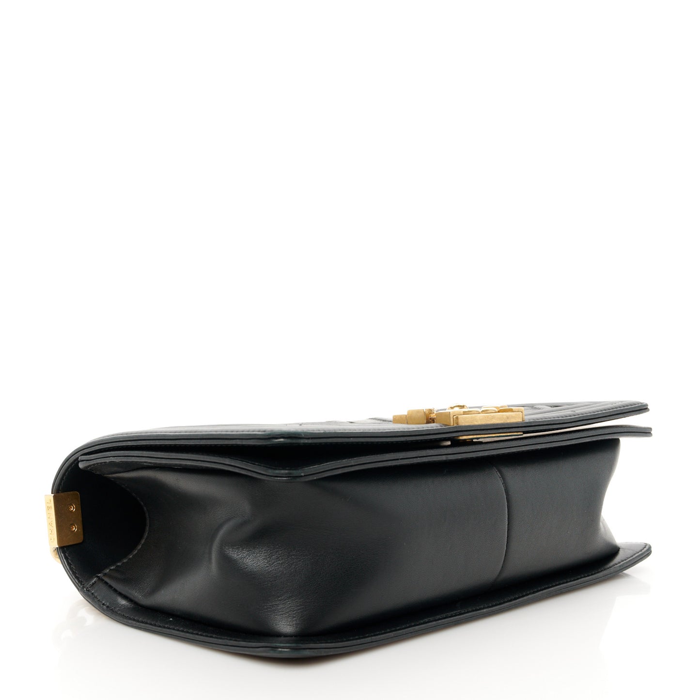 Caviar Glazed Calfskin Chevron Medium Boy Flap Black