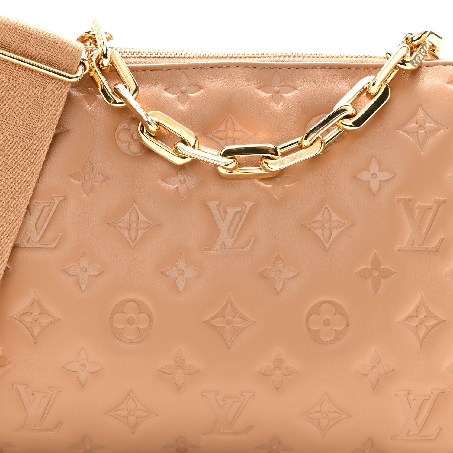 Louis Vuitton Lambskin Embossed Monogram Coussin PM Camel 8 of 10