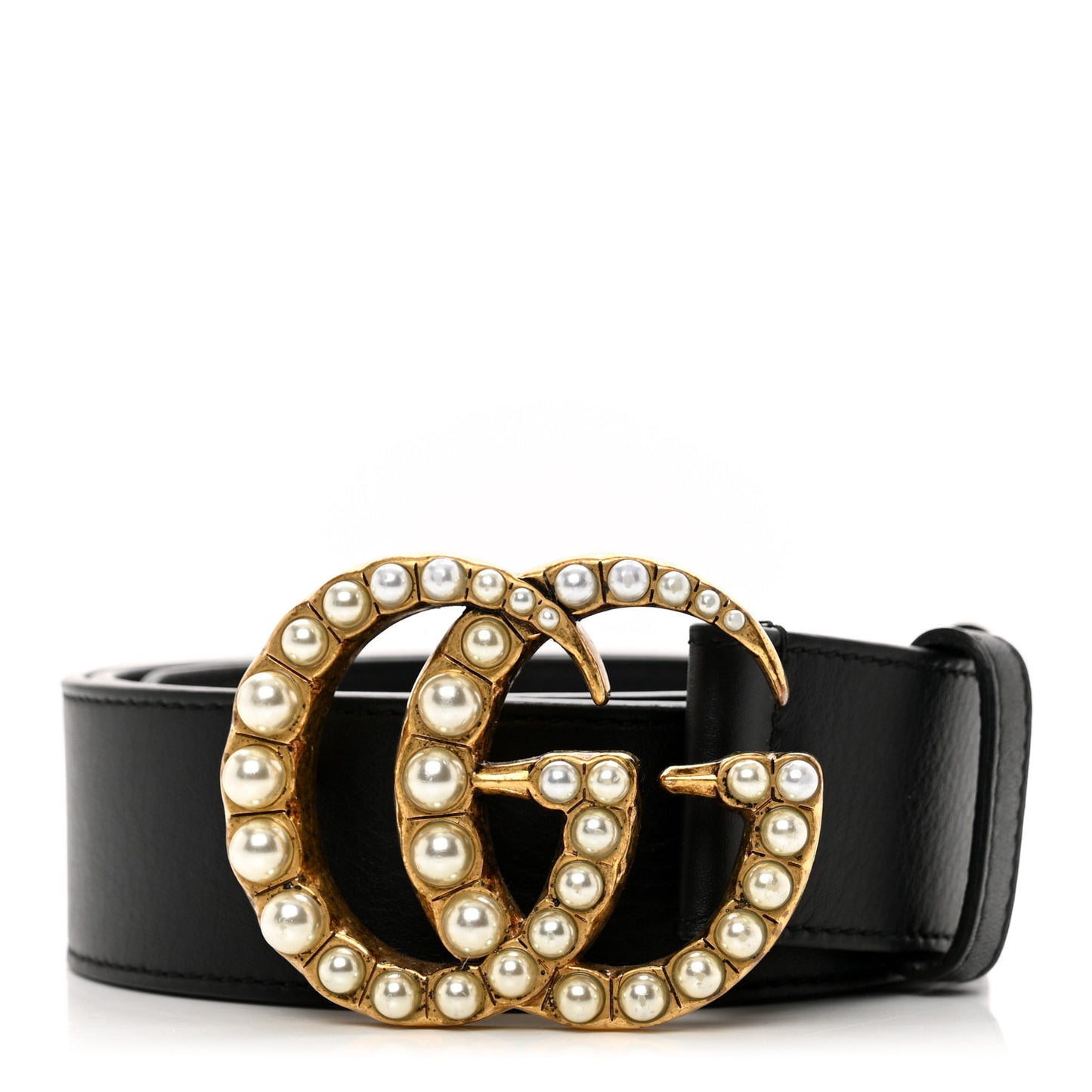 Moon Calfskin Pearl Double G 40mm Belt 85 34 Black Cream