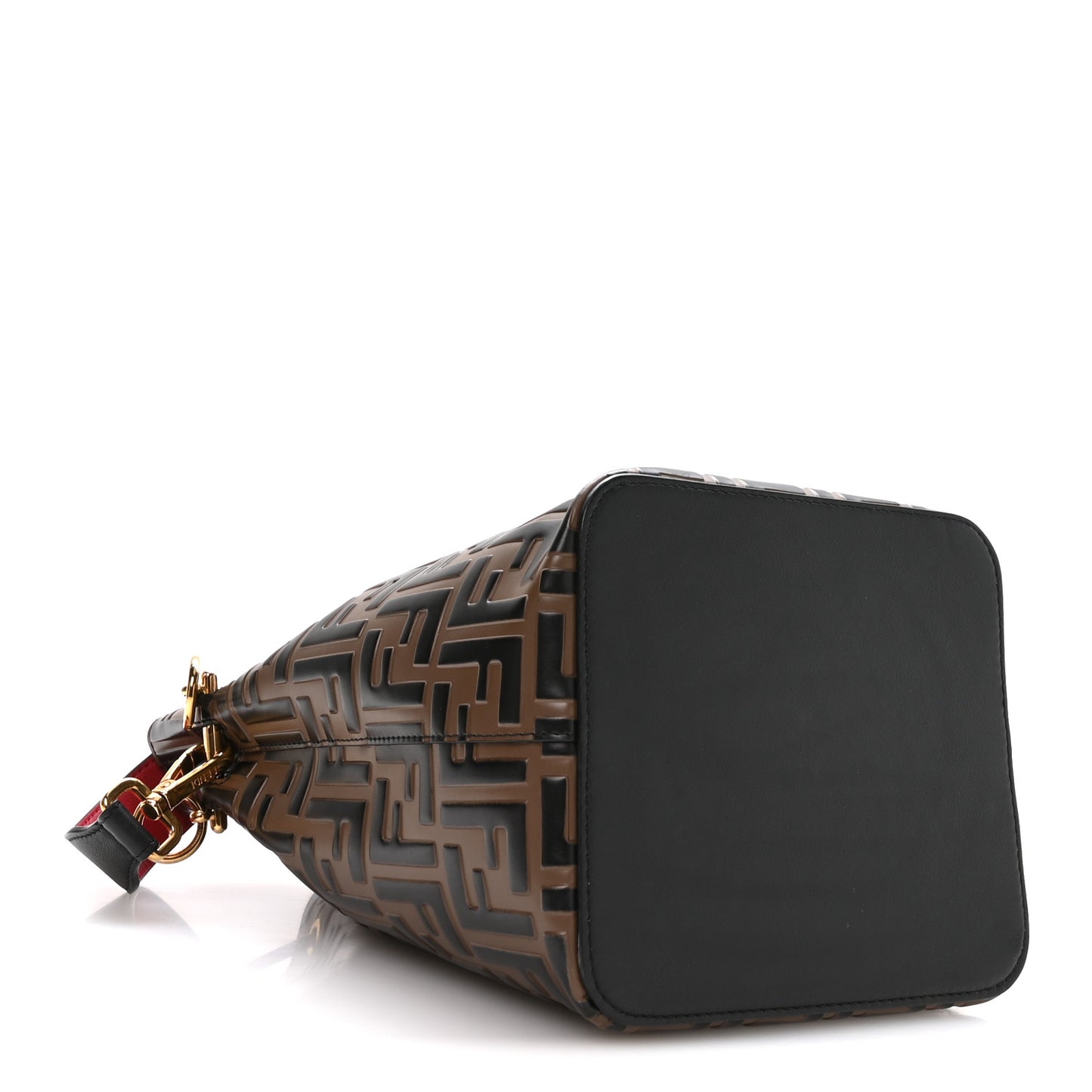 Vitello Grace F is Fendi Bi-Color FF 1974 Embossed Grande Mon Tresor Bucket Bag Maya Black Fragola