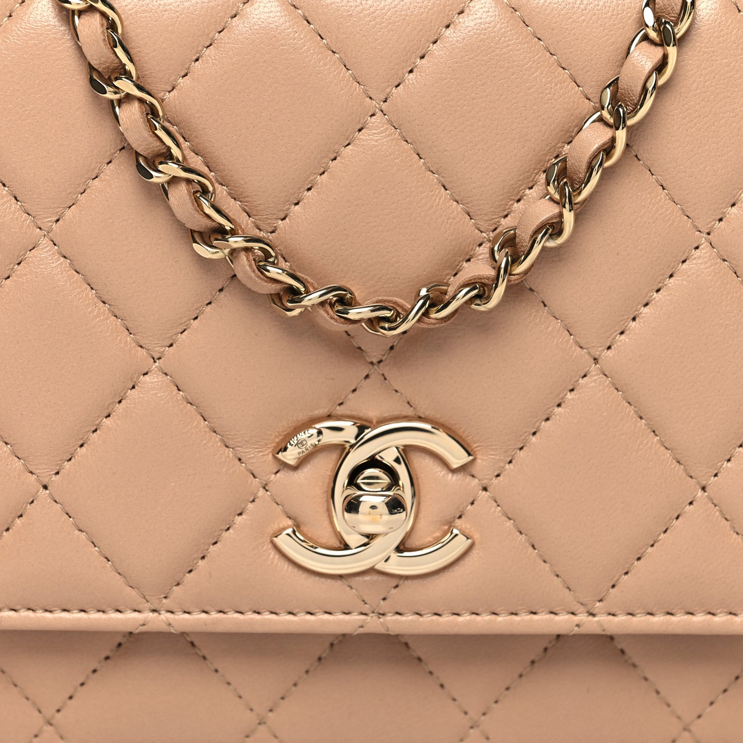 Lambskin Quilted Trendy CC Wallet On Chain WOC Beige