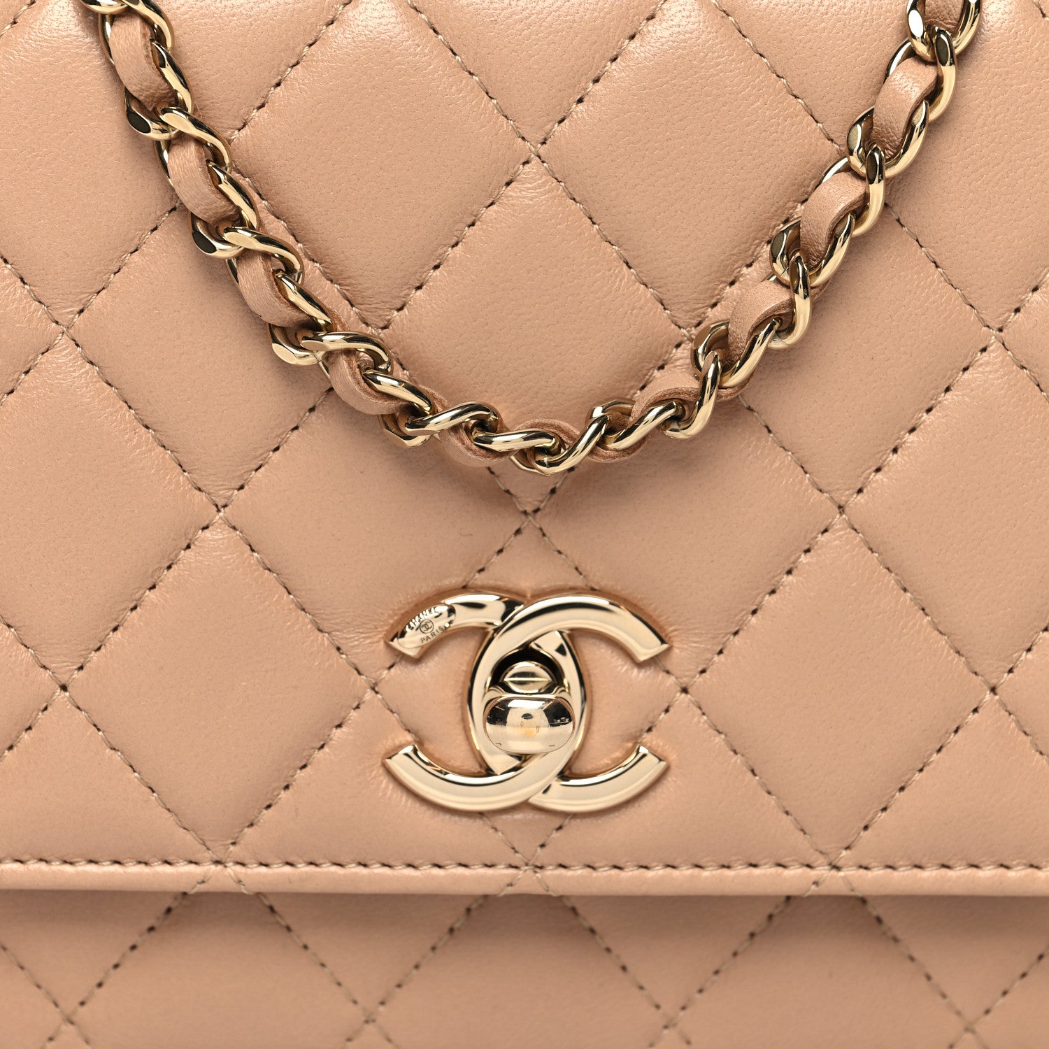 Chanel Lambskin Quilted Trendy CC Wallet On Chain WOC Beige 9 of 14