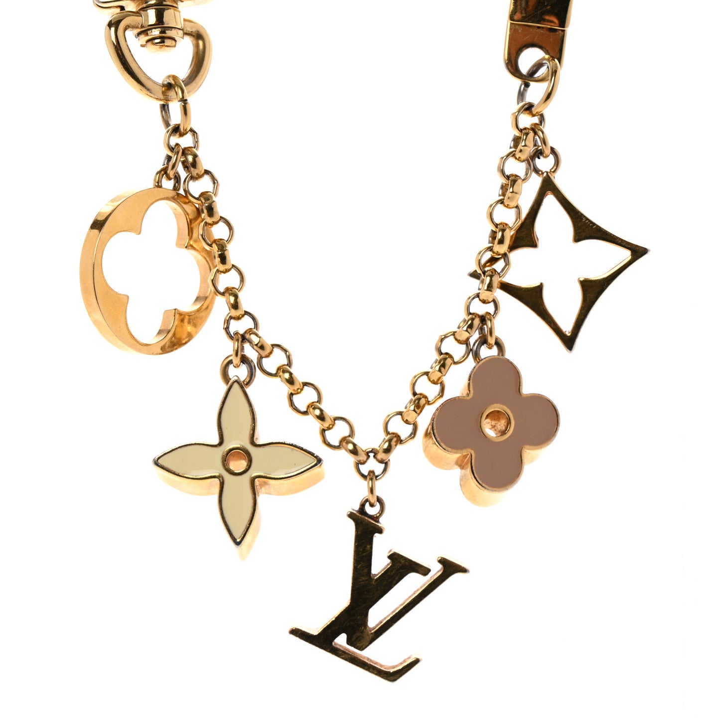 Brass Enamel Fleur De Monogram Bag Charm Chain Gold