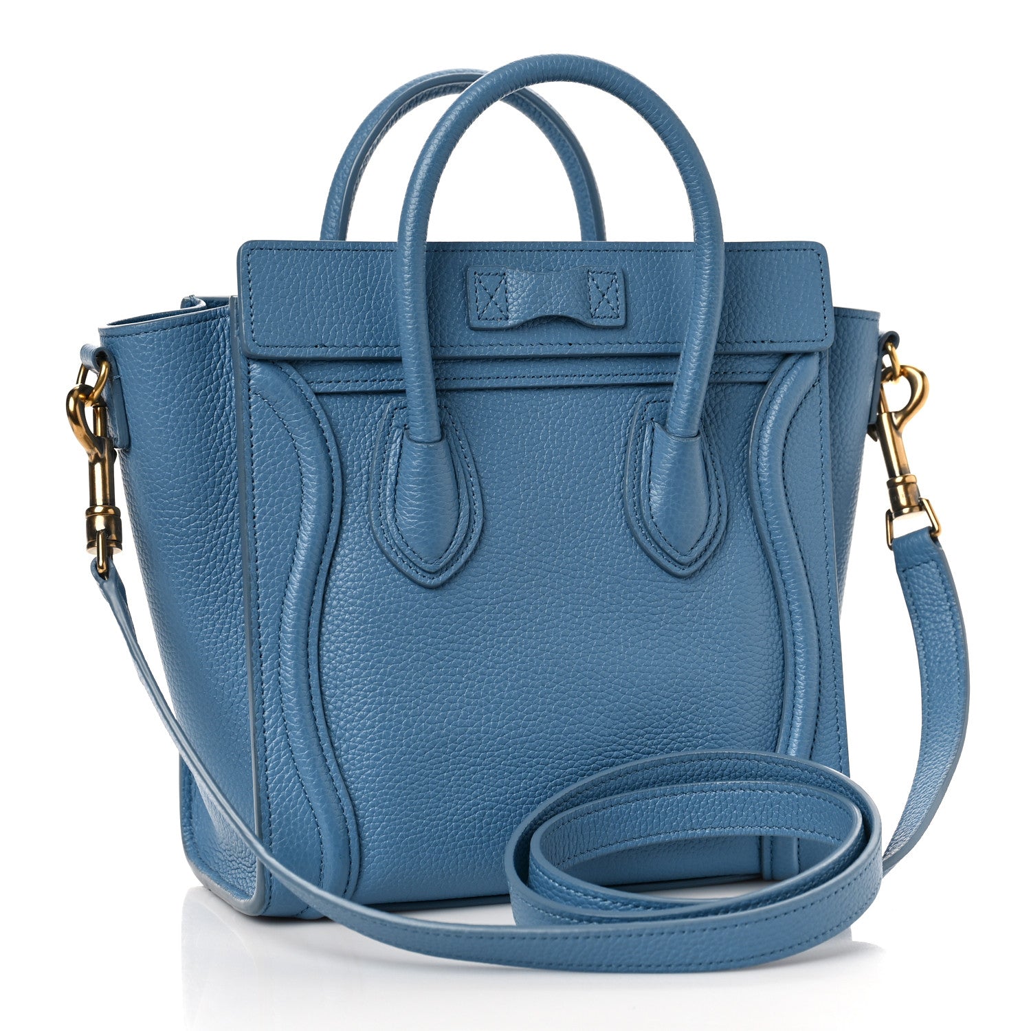 Celine Drummed Calfskin Nano Luggage Azure 3 of 10