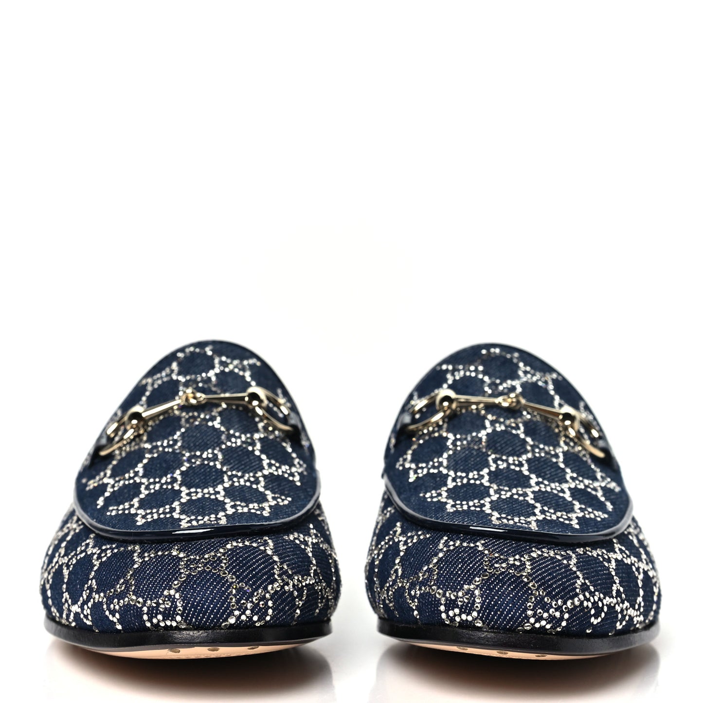 Denim Crystal GG Monogram Horsebit Womens Jordaan Loafers 38 Deep Blue Blue Milad
