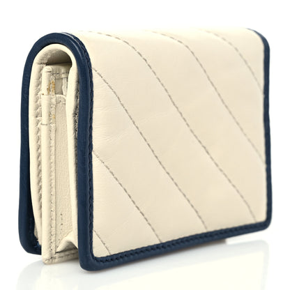 Gucci Vintage Effect Calfskin Matelasse Diagonal Torchon GG Marmont Card Case Wallet Mystic White Blue Agata 3 of 6