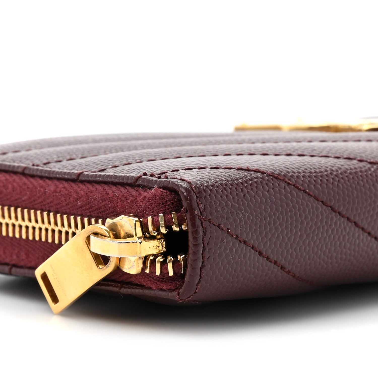Saint Laurent Grain de Poudre Textured Matelasse Chevron Monogram Zip Around Wallet Rouge Legion 11 of 11