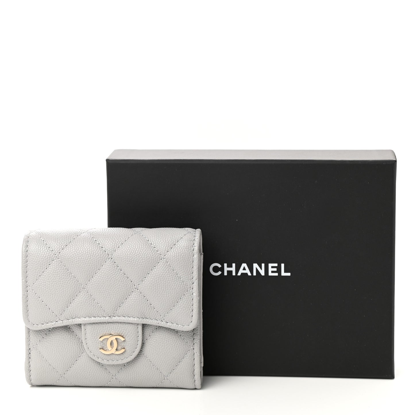 Caviar Quilted Small Flap Wallet Grey