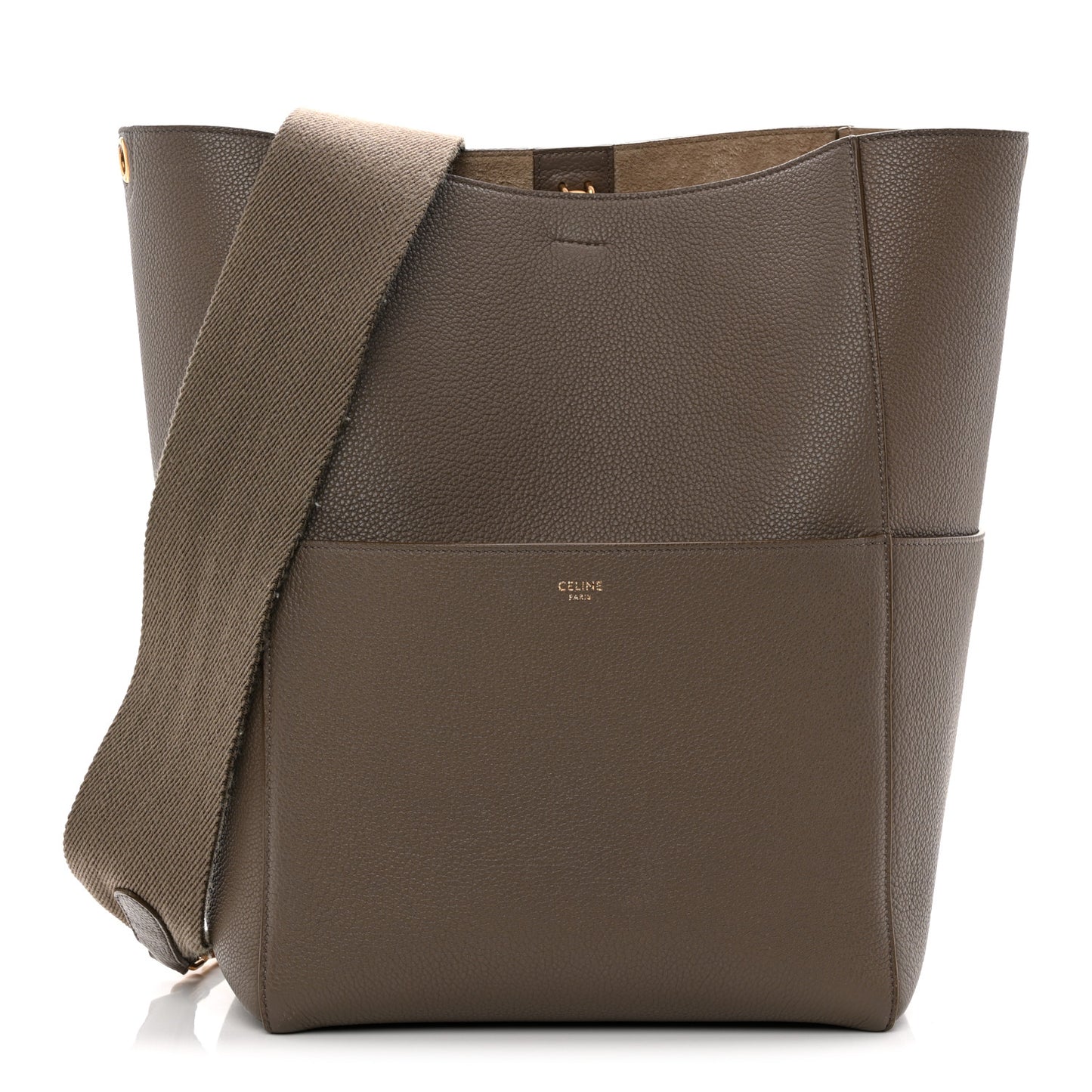 Soft Grained Calfskin Sangle Bucket Bag Taupe