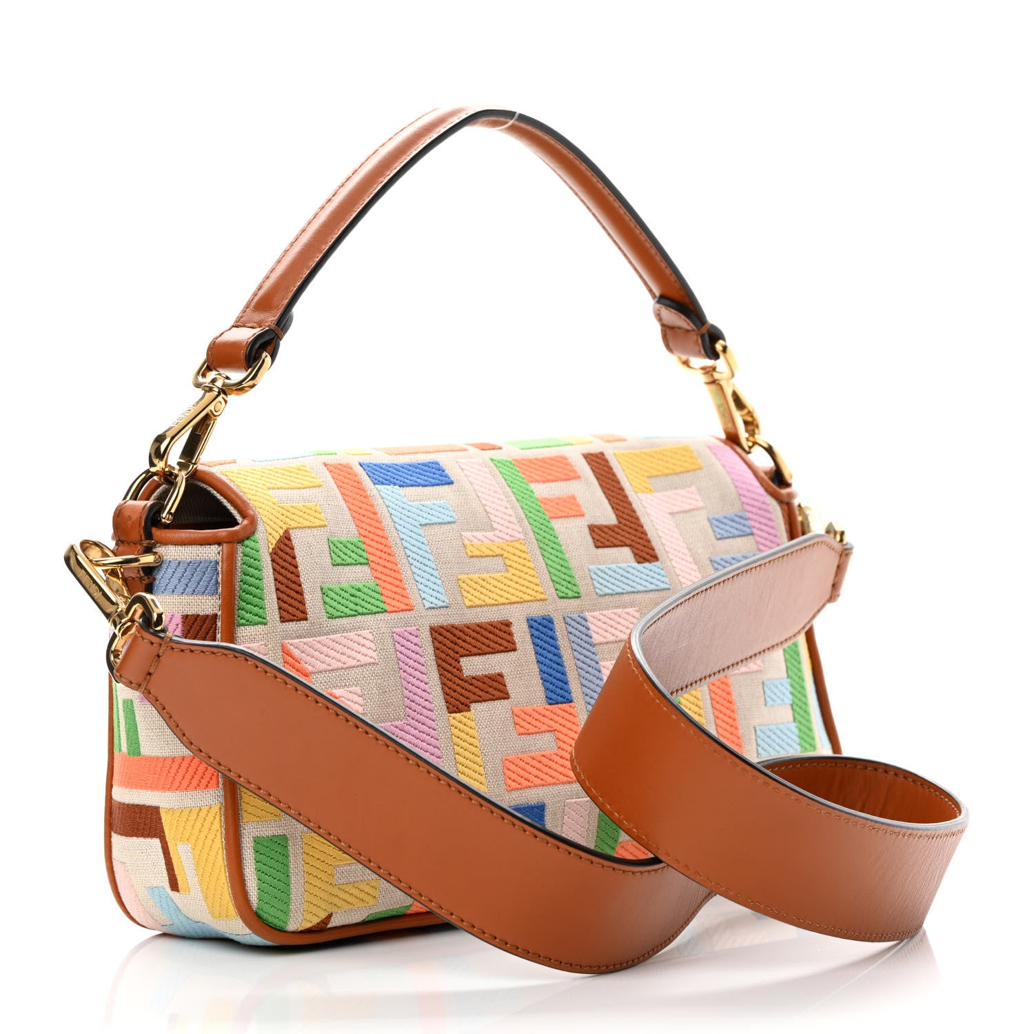 Fendi Kuban Canvas Vitello King FF Embroidered Baguette Grezzo Multicolor 3 of 16